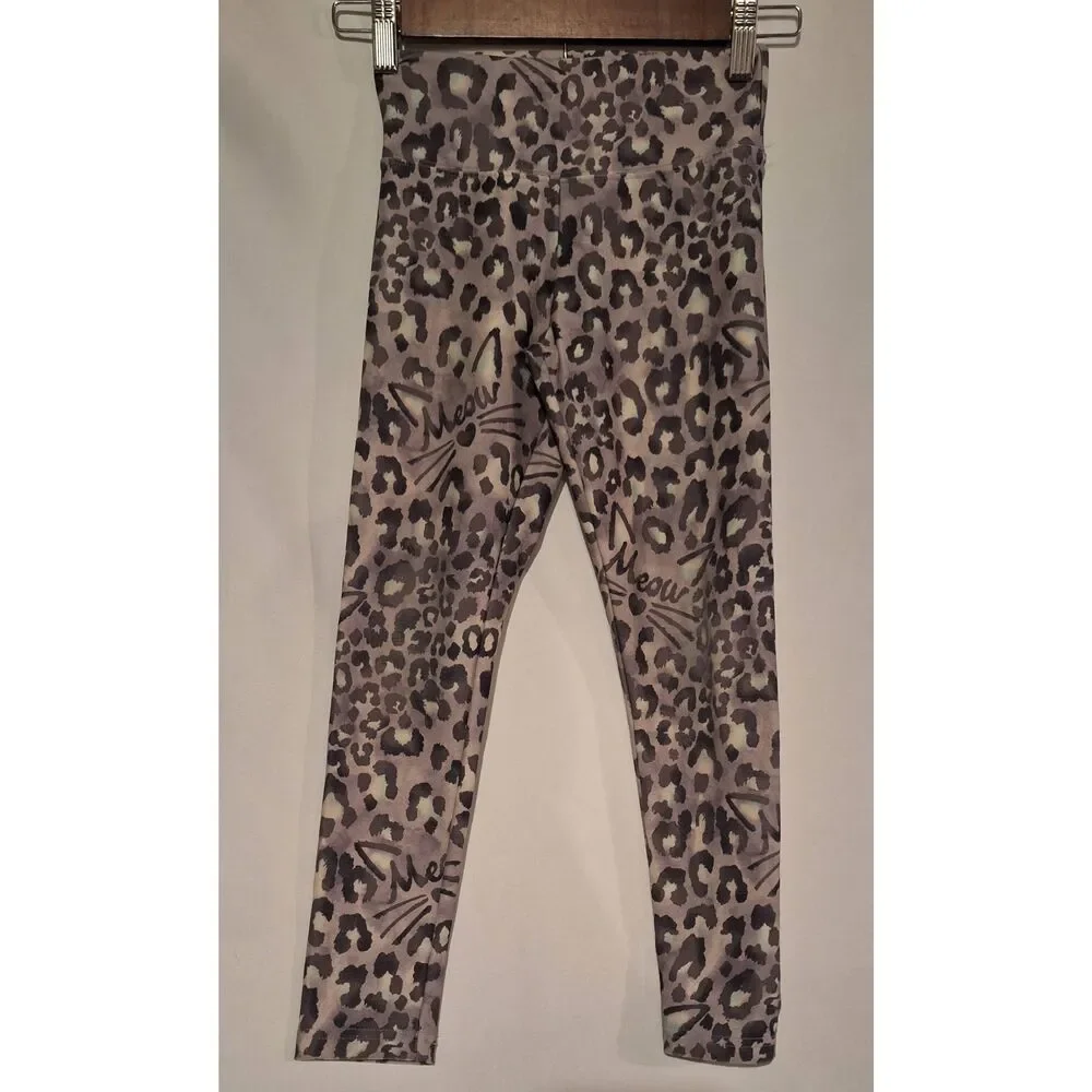 Justice Girls Cat Meow Grey Leopard Print‎ Leggings Size 8